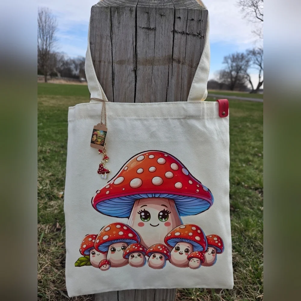 Mooshie Totes+ Keychain Mushroom Tote Bag 13x15 NWT